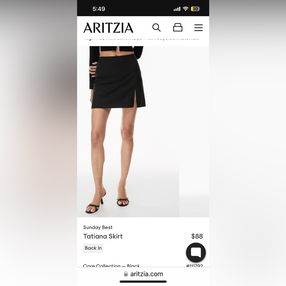aritzia babaton black mini skirt “tatiana skirt” size 8